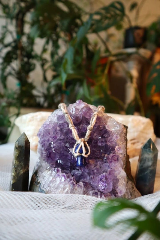 Lapis Lazuli Macramé Mushroom Pendant