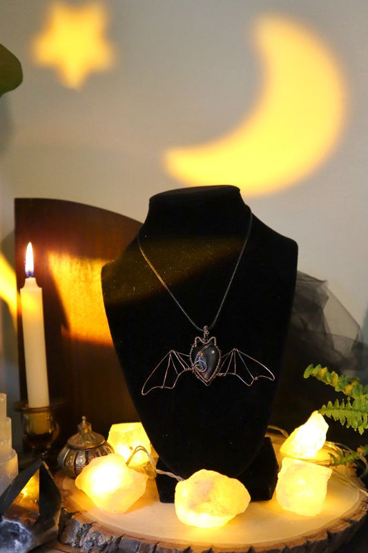 Halloween Collection// Silver Obsidian Bat Pendant
