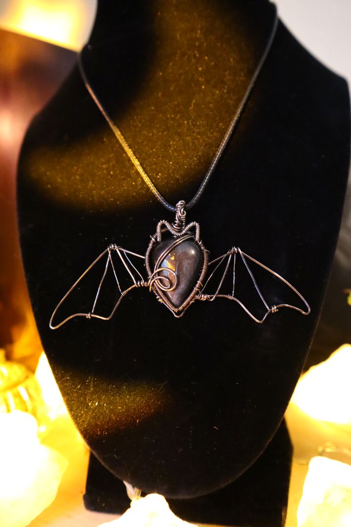 Halloween Collection// Silver Obsidian Bat Pendant