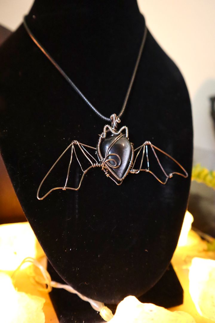 Halloween Collection// Silver Obsidian Bat Pendant
