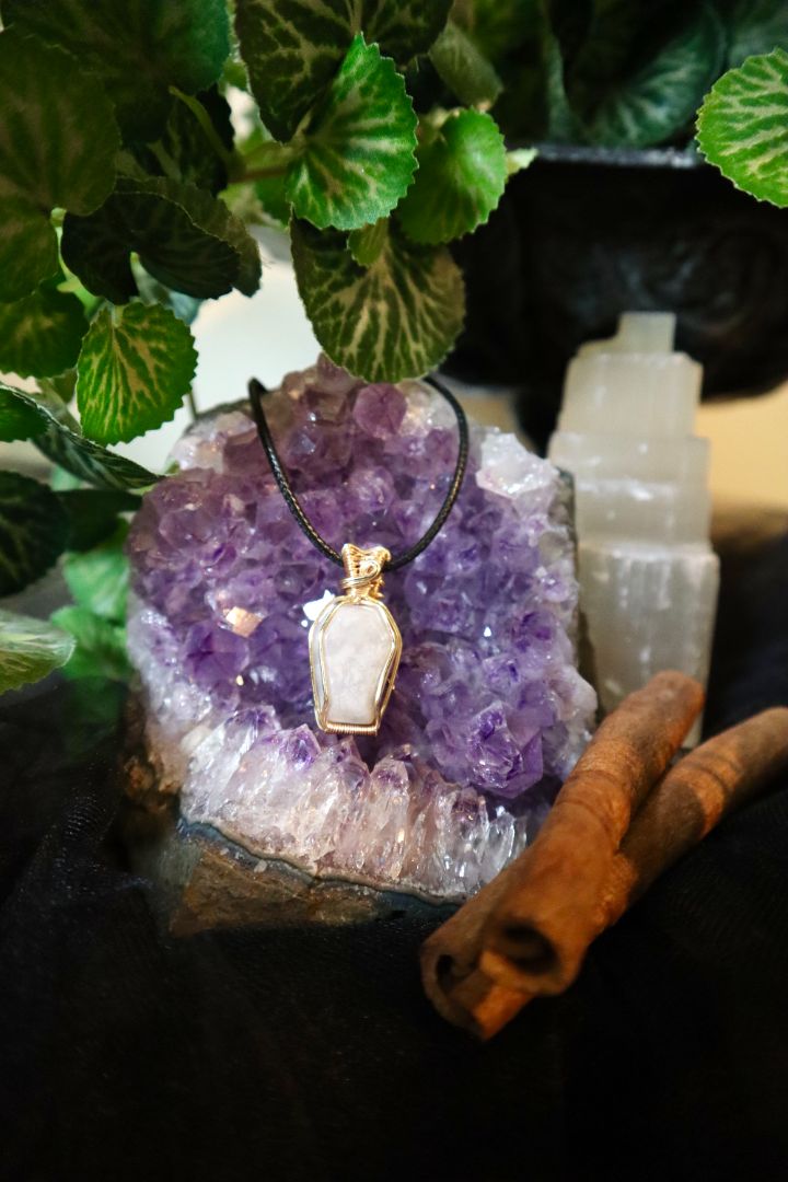 Halloween Collection// Flower Agate Coffin Pendant