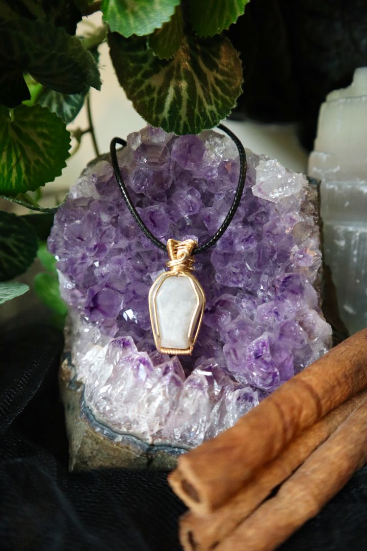 Halloween Collection// Flower Agate Coffin Pendant