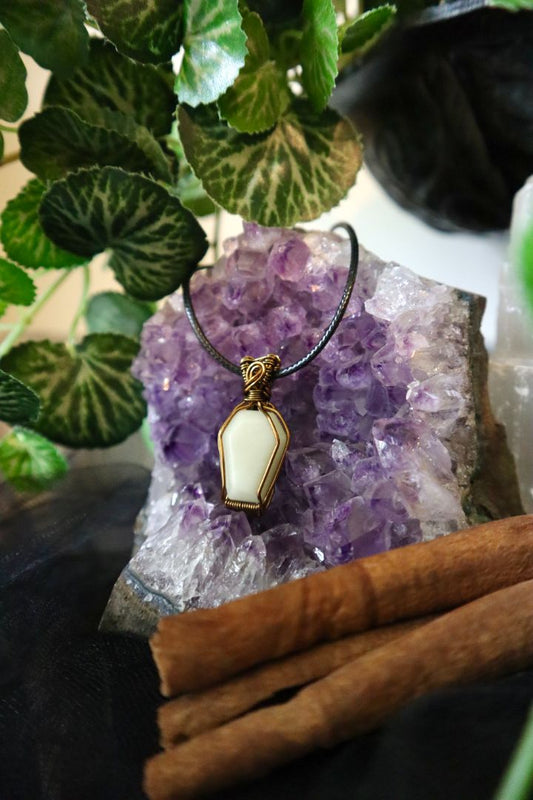Halloween Collection// White Jasper Coffin Pendant