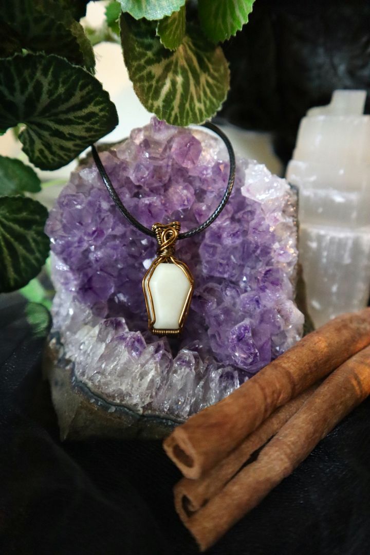Halloween Collection// White Jasper Coffin Pendant