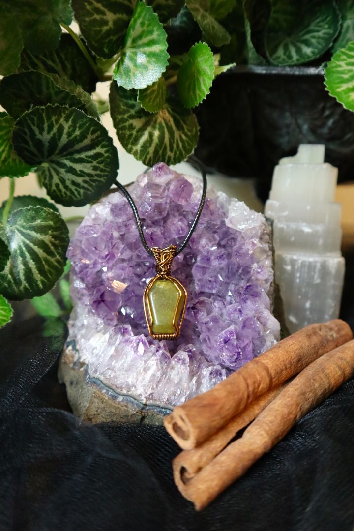 Halloween Collection// Olive Jade Coffin Pendant