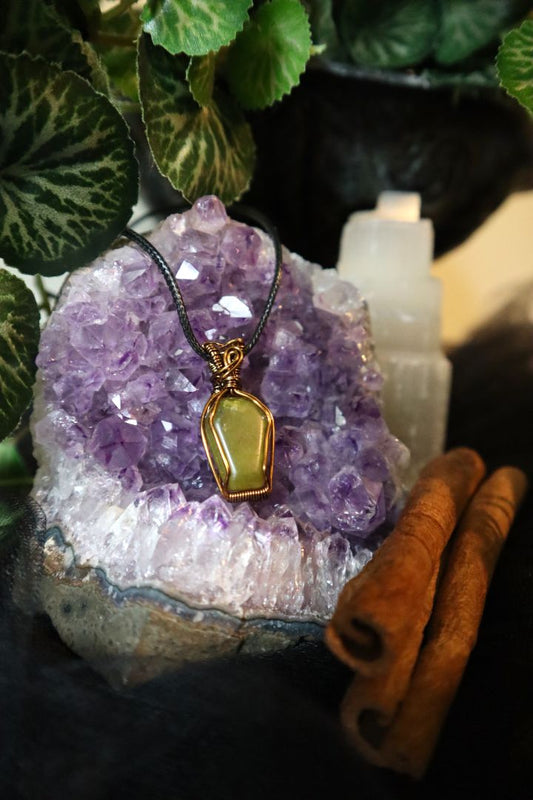 Halloween Collection// Olive Jade Coffin Pendant