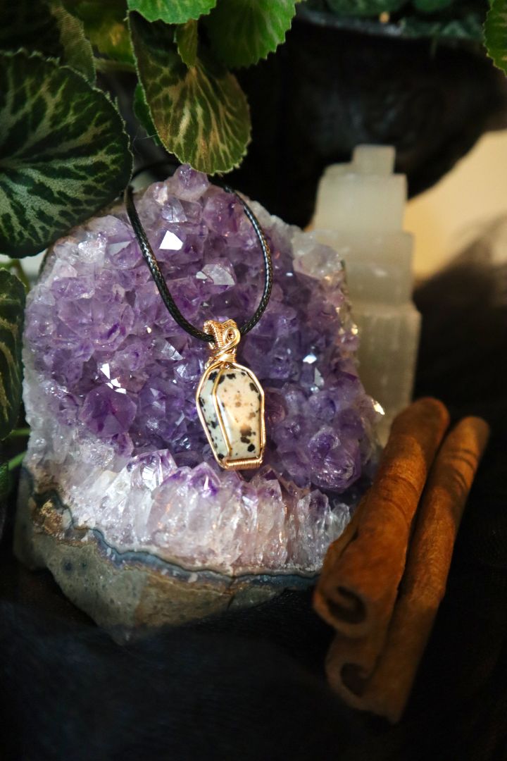 Halloween Collection// Dalmation Jasper Coffin Pendant