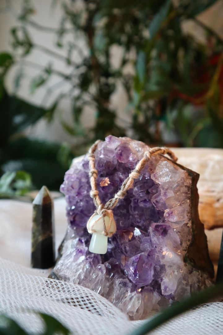 Green Aventurine Macramé Mushroom Pendant