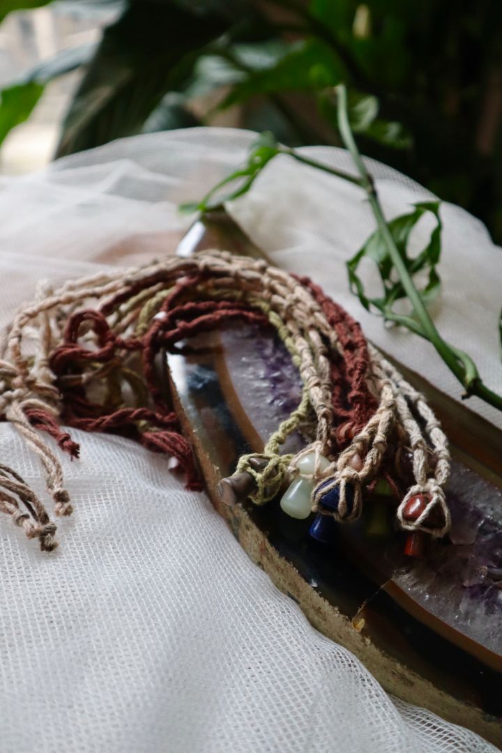 Peach Moonstone Macramé Mushroom Pendant