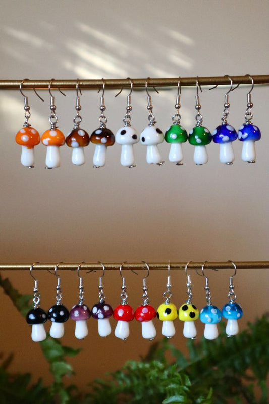Glass Bead Mushroom Earrings