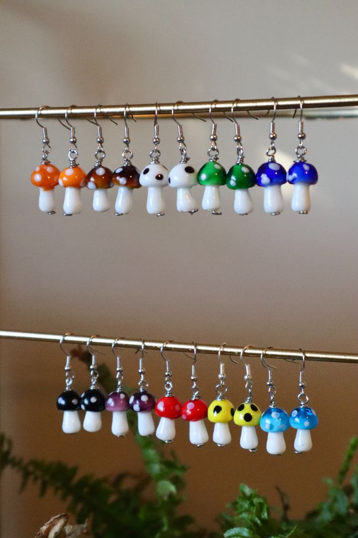Glass Bead Mushroom Earrings