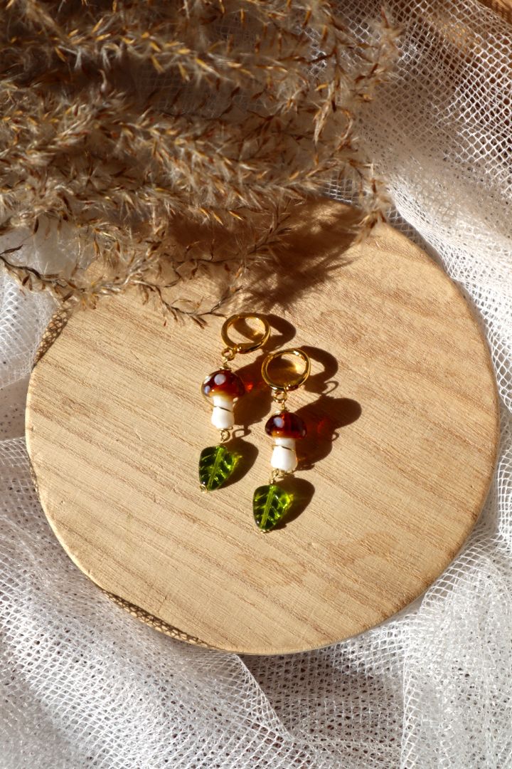 Dangly Mushroom Leaf Earrings