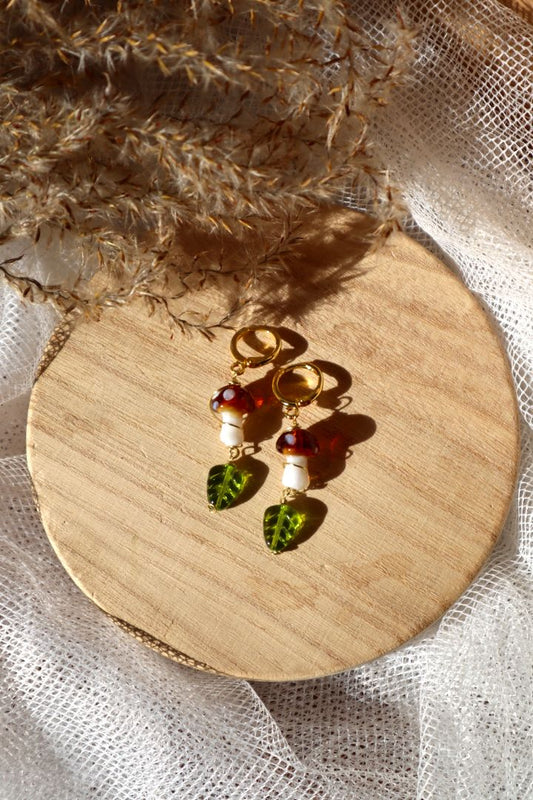 Dangly Mushroom Leaf Earrings