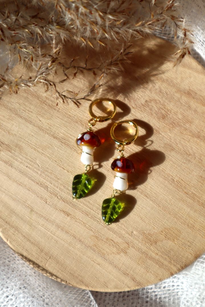 Dangly Mushroom Leaf Earrings