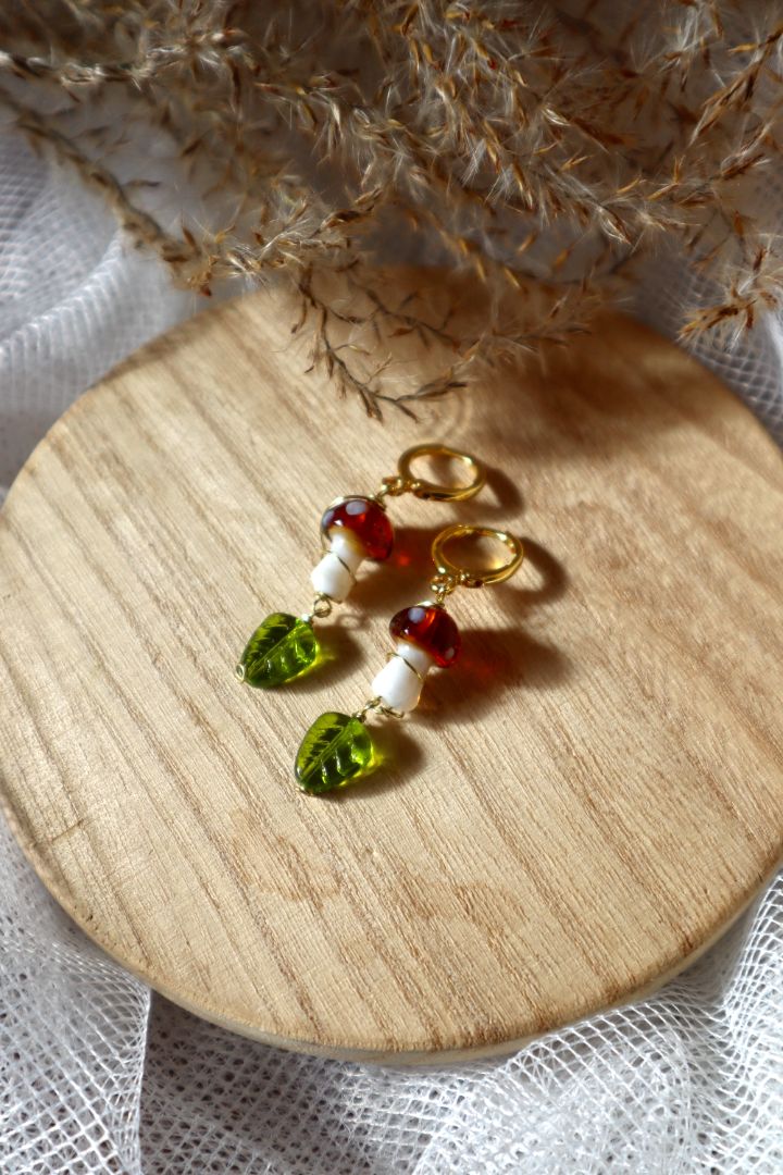Dangly Mushroom Leaf Earrings