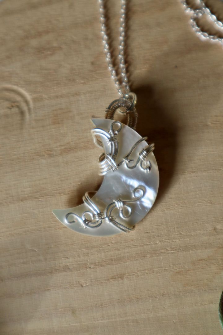 Winter Solstice Collection//Mother of Pearl Moon Pendant