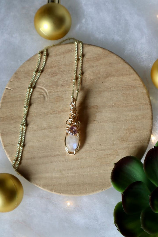 Winter Solstice Collection//Moonstone and Amethyst Princess Pendant