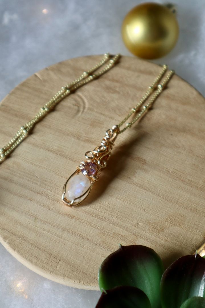 Winter Solstice Collection//Moonstone and Amethyst Princess Pendant
