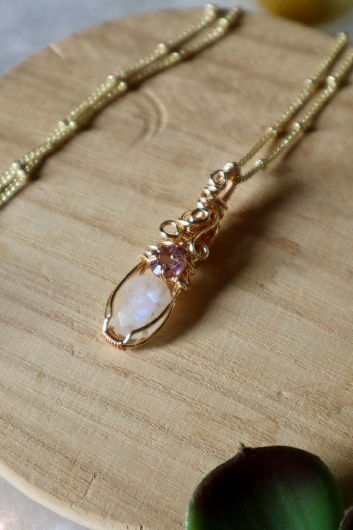 Winter Solstice Collection//Moonstone and Amethyst Princess Pendant
