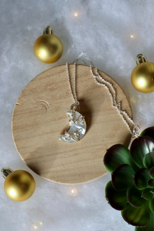 Winter Solstice Collection//Mother of Pearl Moon Pendant