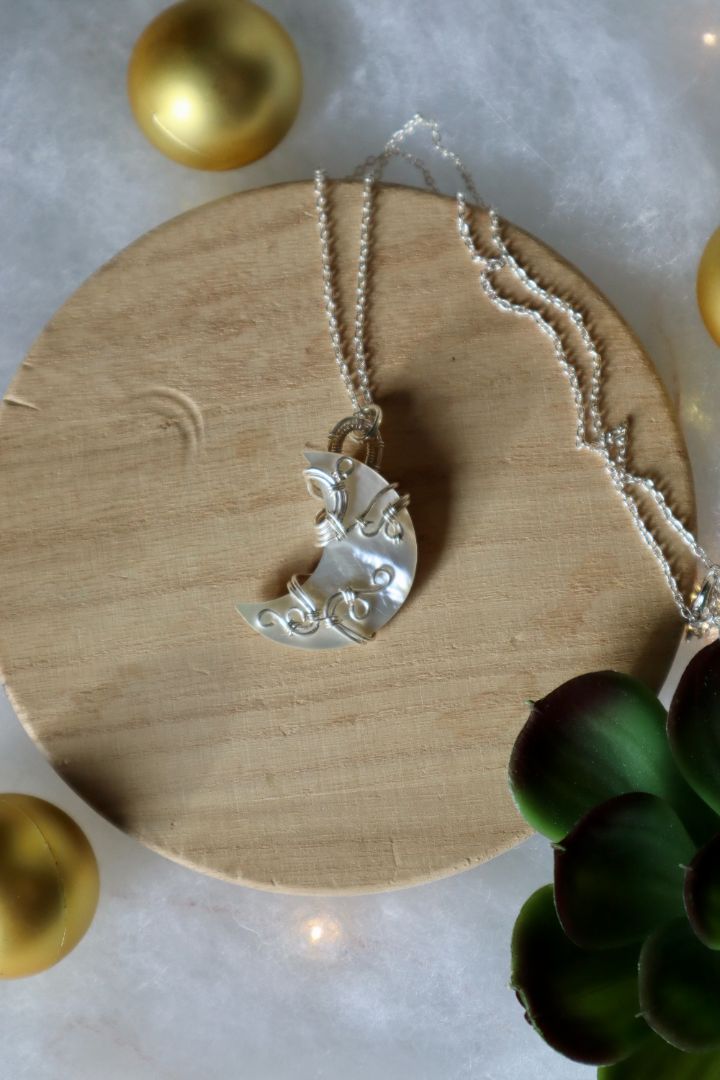Winter Solstice Collection//Mother of Pearl Moon Pendant