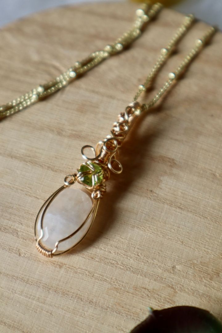 Winter Solstice Collection//Moonstone and Peridot Princess Pendant