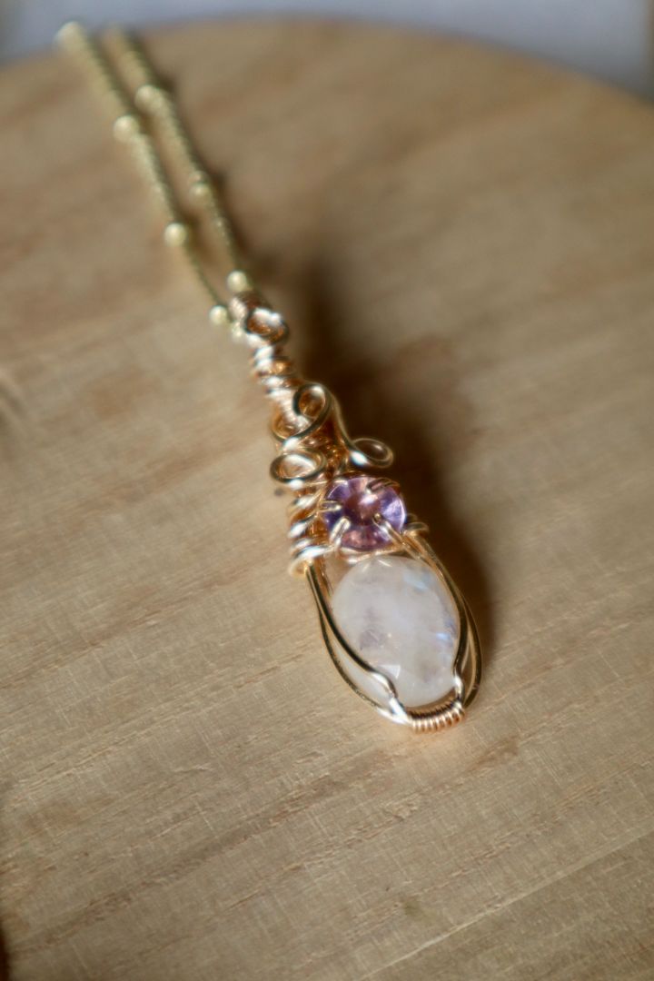 Winter Solstice Collection//Moonstone and Amethyst Princess Pendant