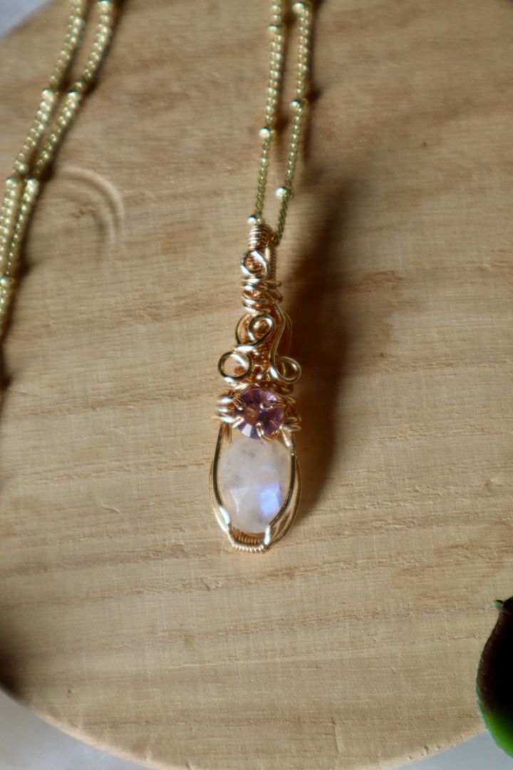 Winter Solstice Collection//Moonstone and Amethyst Princess Pendant