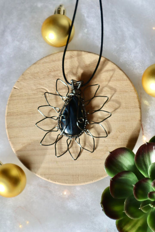 Winter Solstice Collection//Blue Tigers Eye Sun Pendant